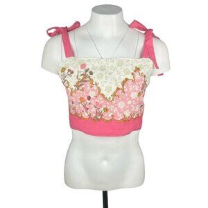 NWT RACHEL ZOE Linen Blend Cropped Floral Cami Top Sz Small